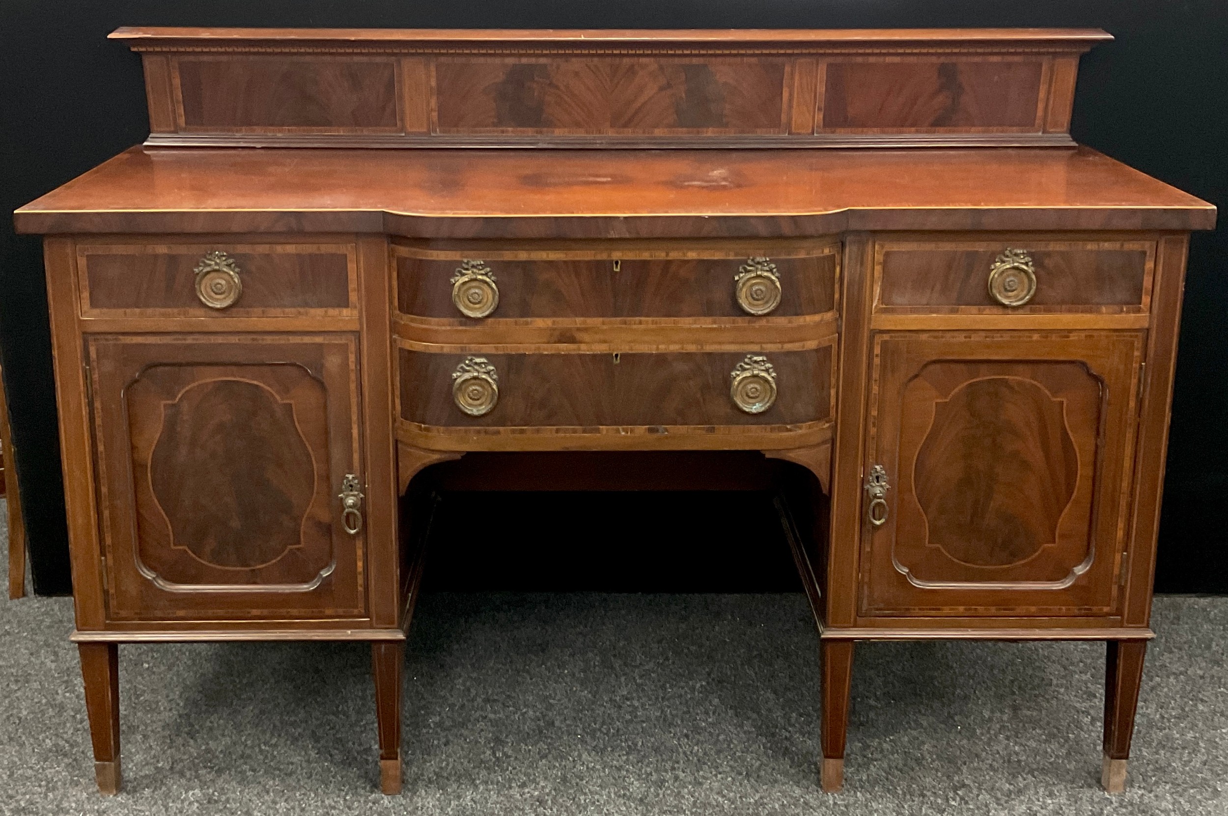 An early 20th century reproduction mahogany break-centre sideboard. Quarter galleried back, Kingwood - Image 2 of 2