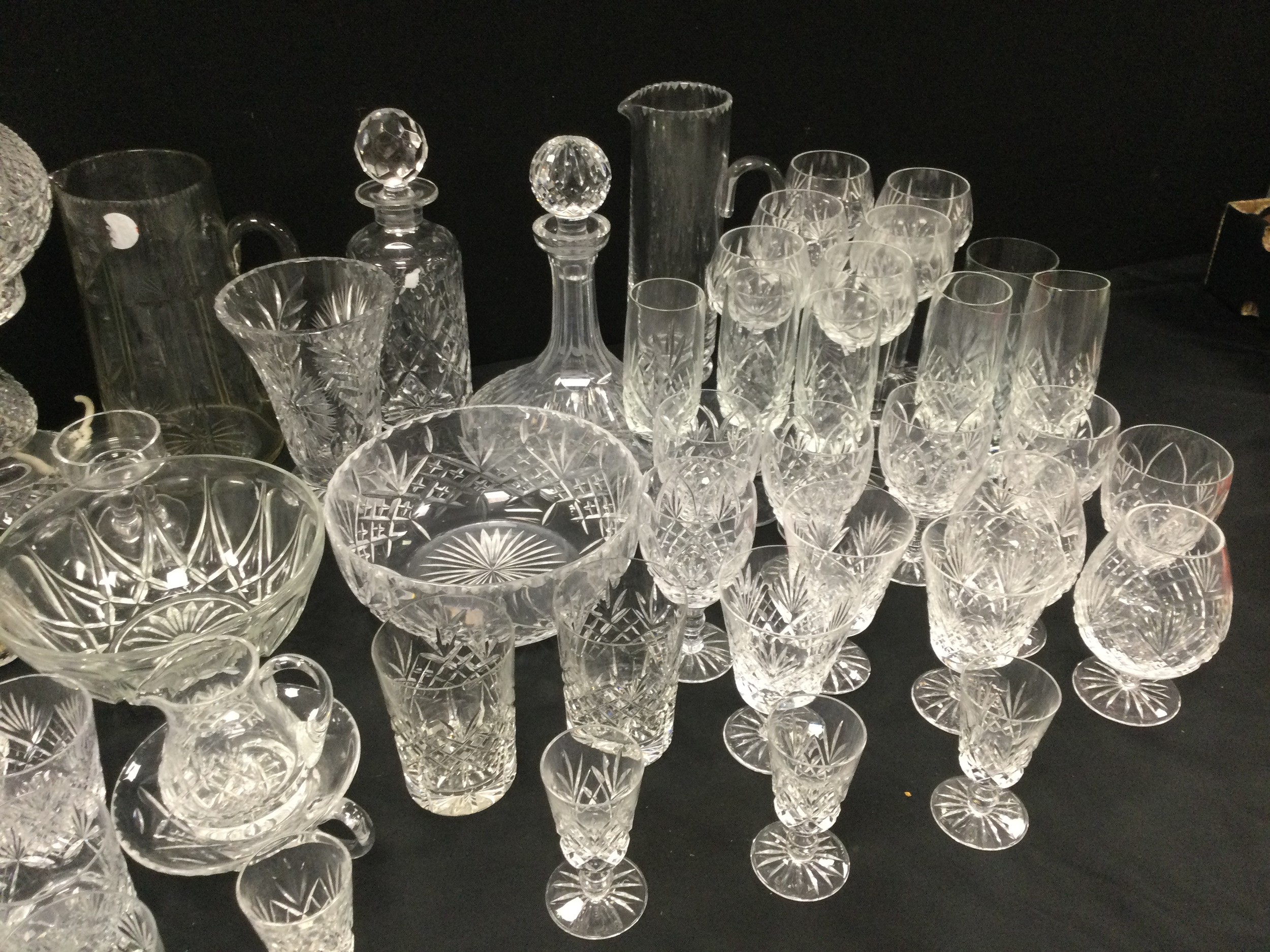 Glass ware - cut glass mushroom lamp, 35cm high, six cut wine glasses, six champagne flutes, six - Image 3 of 3