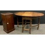 A George III oak drop-leaf table, single drawer to frieze, 68cm high x 115cm x 86.5cm; a Victorian