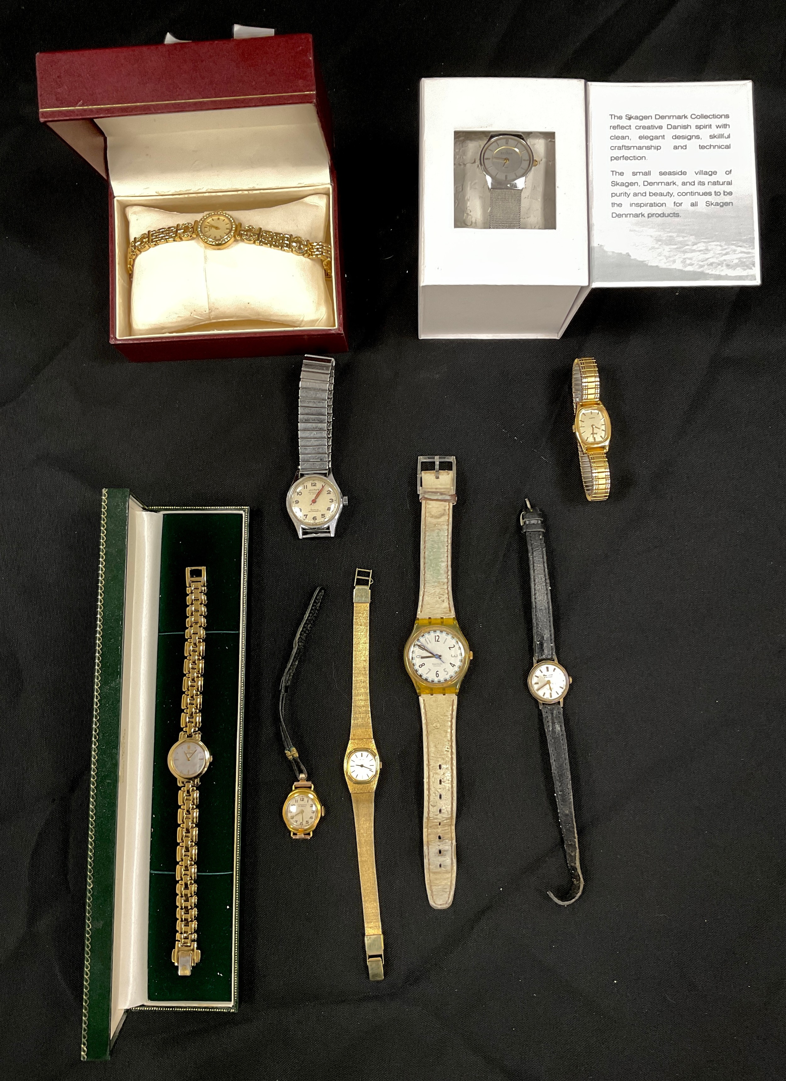 Watches - Skagen steel ladies wristwatch, boxed; others Rotary, Octus 17 jewel, Swatch etc qty