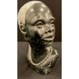 A carved African stone Bust, as a Lady, 32cm high.