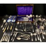 Silver plate - assorted silver plated flatware, part canteen, assorted patterns, inc grape scissors,