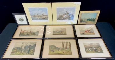 Henry Alken, after, set of four coloured etchings, Water Hen Shooting, Flacker Shooting, Coursing,