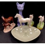 A pair of Staffordshire pottery models, Dalmatian's standing, mossy bases; Beswick 1918 shaped bowl,