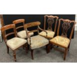 A pair of George III mahogany side chairs, c.1800; a pair of Victorian side chairs; a Regency
