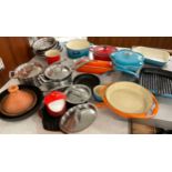 Cookery and Kitchen equipment - Le Creuset - signature lidded cast iron casserole, two stainless