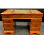 A George III revival mahogany pedestal desk, green leather top, 75cm high x 122.5cm wide x 61.5cm