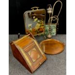 Boxes and objects - Victorian oak and brass purdonium, c.1885, mirrored fire screen, oval twin