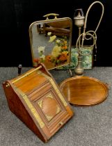 Boxes and objects - Victorian oak and brass purdonium, c.1885, mirrored fire screen, oval twin