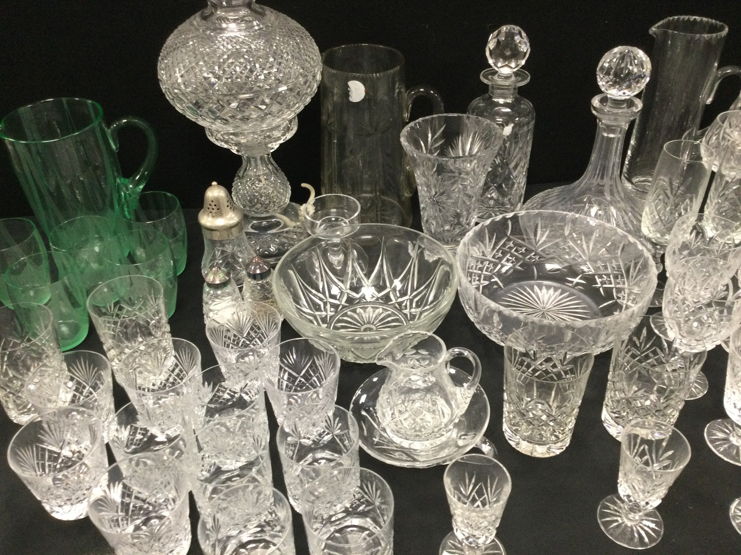 Glass ware - cut glass mushroom lamp, 35cm high, six cut wine glasses, six champagne flutes, six - Image 2 of 3