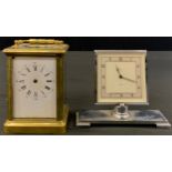 An Art Deco Smith's chrome desk clock; a French lacquered brass carriage clock (2)