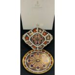 Royal Crown Derby 1128 pattern quarter lobed twin handled dish, 23cm long, oval dish, 20cm long,