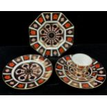 Royal Crown Derby - 1128 Imari hexagonal plate, 22.5cm wide, pair of circular plates 22cm