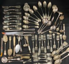 A quantity of EPNS flatware including forks, spoons, serving spoons; etc (qty)