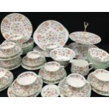 An Extensive Minton Haddon Hall pattern dinner and tea set, inc two tier cake stand, large