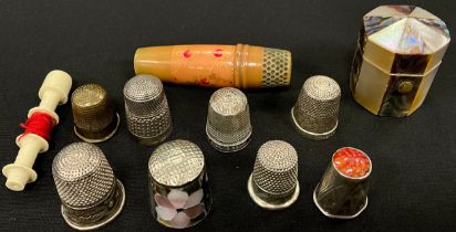 A 19th century silver carnelian inset thimble, marks BH 830, others Charles Horner, Chester 1916,
