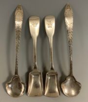 A pair of provincial Irish silver scallop bowl salt spoons, John Nicolson, Cork, c.1790; a pair of