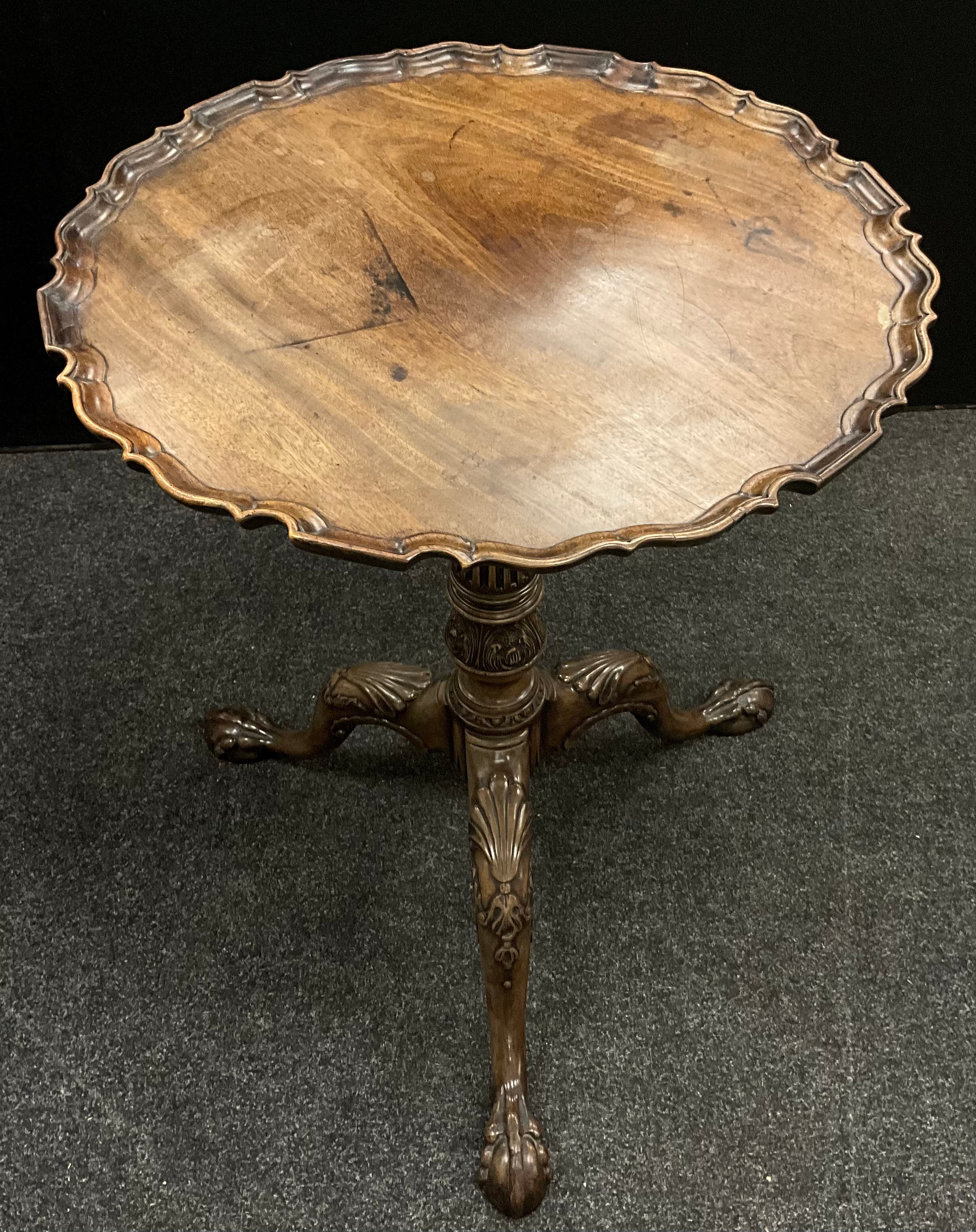 A George III Revival tilt-top bird-cage tripod table, the shaped top supported by a fluted, tapering - Image 2 of 3