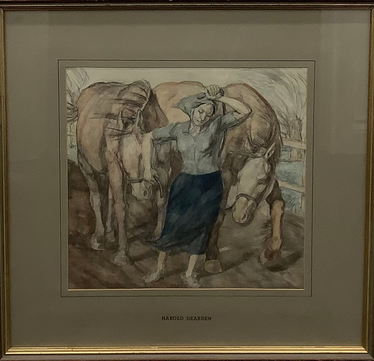 Harold Dearden (1888 - 1962) Woman and Horse signed, watercolour, 32.5cm x 34cm - Image 2 of 4