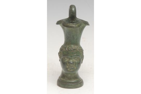 A Grand Tour verdigris patinated cabinet model, of an Ancient Greek oinochoe, cast after the antique - Image 1 of 3