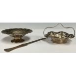 A silver paper knife; a silver bonbon basket; a silver sweetmeat bowl (3)