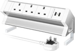 RRP £32.99 Desk Power Socket with 2 USB Slots, Extension Lead 3 Way Plug and 2 Desk Mount Clamp, 1.