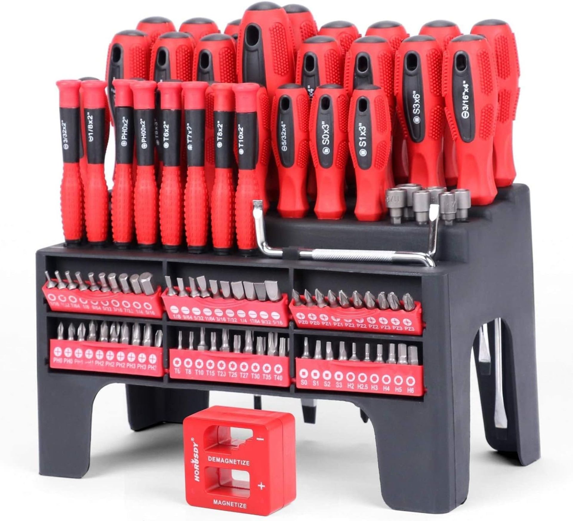 HORUSDY 101-Piece Magnetic Screwdriver Set with Plastic Racking