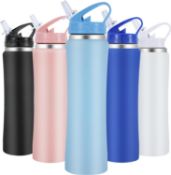 RRP £120 Set of 10 x Insulated Water Bottles,600ml Stainless Steel Water Bottle with Straw, Metal