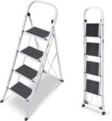 RRP £59.99 KINGRACK 4 Step Ladder, Folding Step Stool, Portable Ladder with Anti Slip and Wide