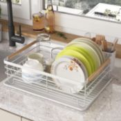 RRP £19.99 COVAODQ Drain Tray Removable Drying Rack Dish Layer Drying Rack with Drip Tray Cutlery