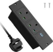RRP £29.99 Recessed Power Strip with USB C PD20W, Desk Power Socket with USB, Power Extension Lead 2