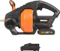 RRP £145 Worx WX891 18V(20V MAX) Cordless Drain Auger with 2Ah Lithium-ion Battery and Charger, 7.6m