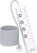 RRP £25.99 3M Extension Lead with USB Slots, 4 Way Socket Outlets Power Strips with 4 USB, 1050J