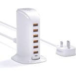 RRP £19.99 Qurzou USB Charger,50W Multi USB Charger 6 Port USB Tower Charging Station