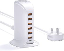 RRP £19.99 Qurzou USB Charger,50W Multi USB Charger 6 Port USB Tower Charging Station