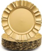 Jucoan 12 Pack Gold Plastic Charger Plates, 13 Inch Round Charger for Dinner Plate