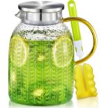 Water Jug, 1.8 L Glass Water Jug, Glass Jug Water Jugs with Lids, Heat Resistant Pitcher Water