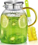 Water Jug, 1.8 L Glass Water Jug, Glass Jug Water Jugs with Lids, Heat Resistant Pitcher Water