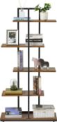 RP £59.99 Meerveil Bookshelf, 5-Tier Floor Standing Bookcase, Asymmetrical Staggered Display