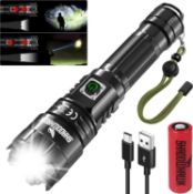 RRP £29.99 Shadowhawk Torches LED Super Bright, 20000 Lumens Rechargeable LED Torch, USB Tactical