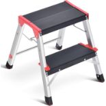 RRP £39.99 KINGRACK Aluminum Step Ladder 2 Step, Lightweight Step Stool with Widened Platform, Multi