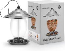 RRP £32.99 CHICHILL Bird Feeders, Hanging Bird Feeder Outdoor, Metal and Glass Wild Bird Feeders for