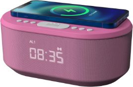 RRP £49.99 i-box Bedside Alarm Clock Radio Non Ticking with USB Charger, Bluetooth Speaker, QI