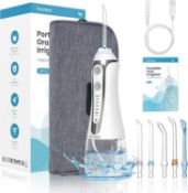 Femometer Oral Irrigator Water Flosser with 5 Modes and 5 Nozzles, 300ML Water Tank with Gravity