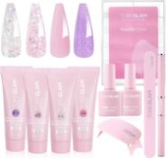 RRP £19.99 TOBEGLAM Poly Nail Gel Kit with UV Light, 4 Colours Glitter Poly Extension Nail Gel