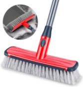 Floor Broom Scrubbing Brush Deck Brush Yard Brush Long Handle Adjustable, 2 in 1 Scrape and Brush