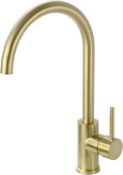 RRP £49.99 TRUSTMI Brass Single Lever Kitchen Sink Tap & Swivel C-Spout, Brushed Gold