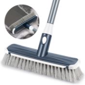 Floor Broom Scrubbing Brush Deck Brush Yard Brush Long Handle Adjustable, 2 in 1 Scrape and Brush