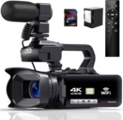 RRP £239 Quickclap Camcorder 4K Video Camera HD Auto Focus 64MP 60FPS 18X Zoom Digital Vlogging 4.0"