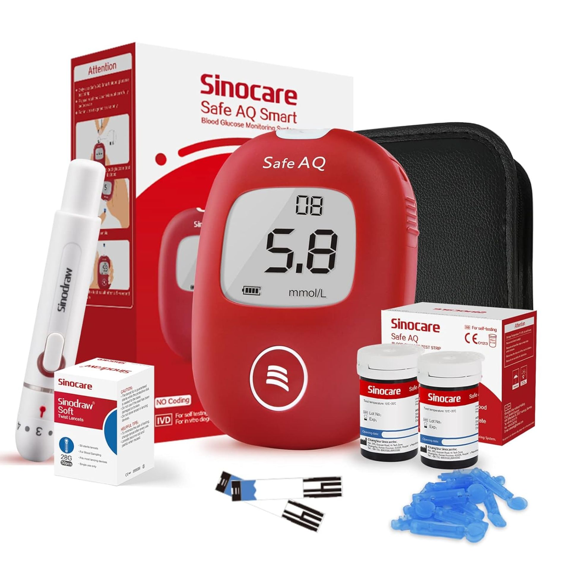 RRP £21.99 sinocare Diabetes Testing Kit/ Blood Glucose Monitor Safe AQ Smart/ Blood Sugar Test Kit